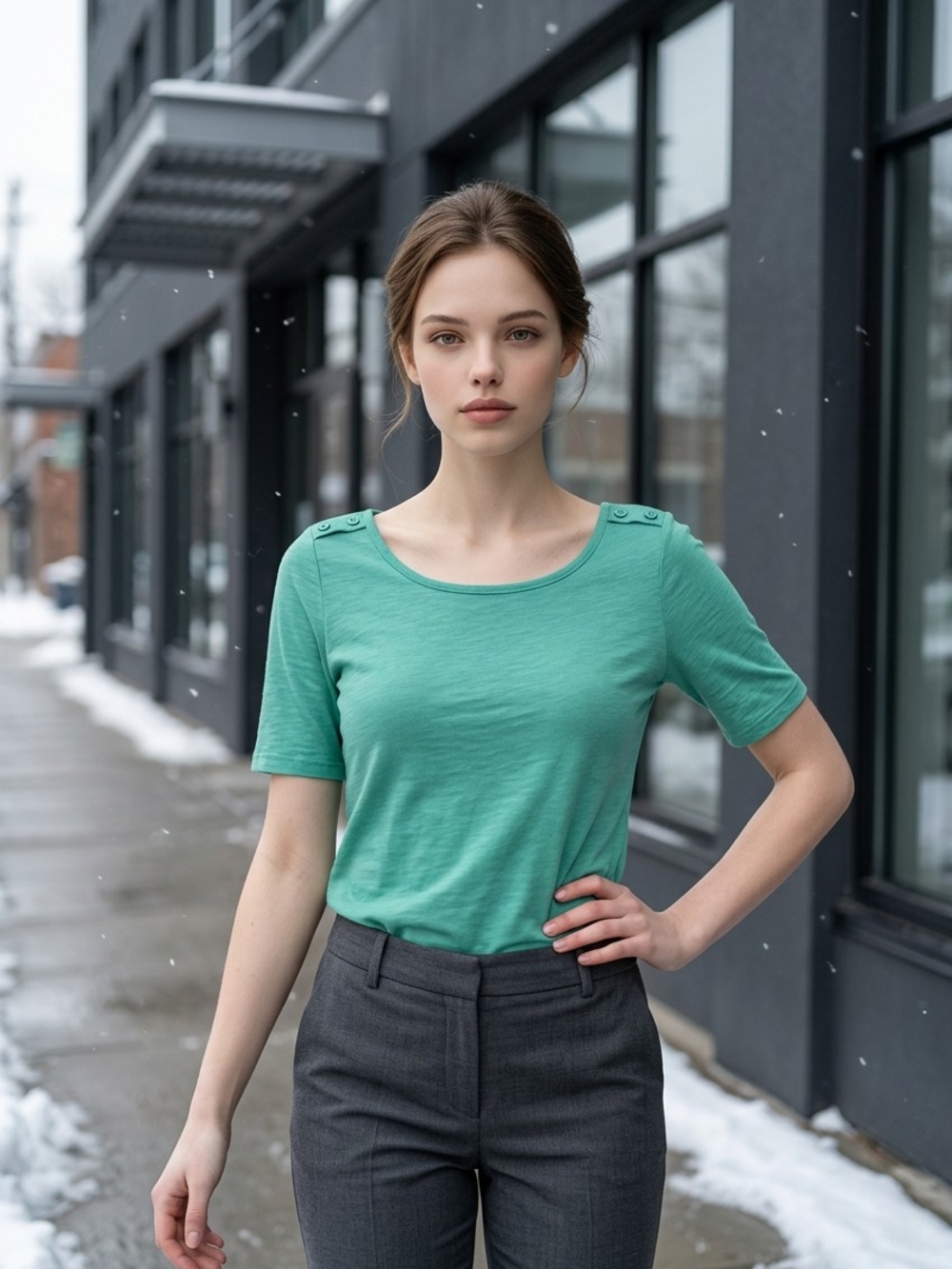 GAP Mint Green Short Sleeve Tee with Shoulder Buttons